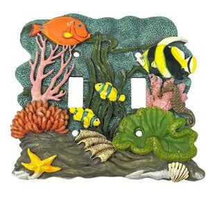 Double Light Switch Cover Underwater Ocean Theme  With Fish Coral Design Resin